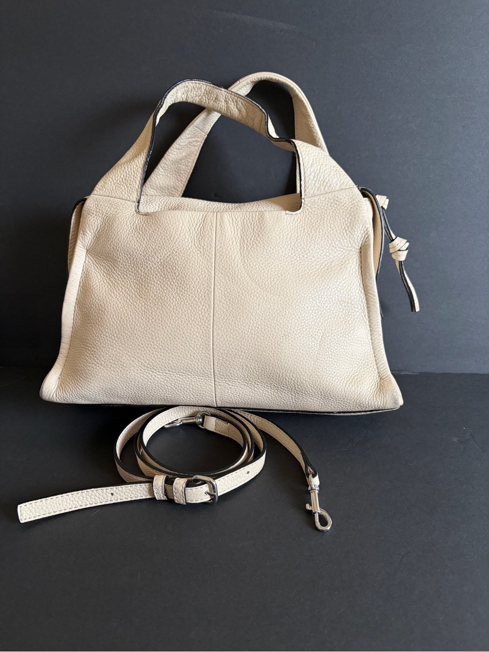 Vince Camuto Pebbled Leather Tote in Cream with Removable Strap